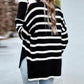 Striped High Neck Side Slit Knit Sweater