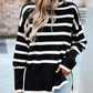 Striped High Neck Side Slit Knit Sweater