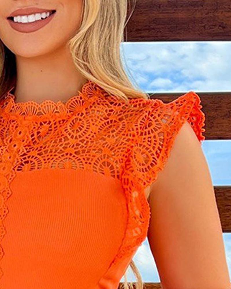 Lace Patch Flutter Sleeve Top