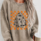 Khaki Checkerboard Floral Ghost Graphic Corded Halloween Sweatshirt