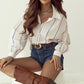 Sky Blue Stripe Drop Shoulder Bubble Sleeve Loose Shirt