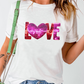 White Heart LOVE Patched Pattern Crewneck Valentines T Shirt