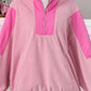 Pink Colorblock Patchwork Half Zip Oversized Sherpa Hoodie