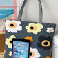 Dark Grey Flower Print Canvas Zipper Large Tote Bag