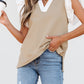 Pale Khaki Contrast V Neck Ruffled Textured Knit Top