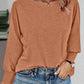 Round Neck Shirred Lantern Sleeve Long Sleeve Softy Basic T Shirt Casual Tee