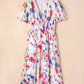 Rose Abstract Print Short Puff Sleeve Tiered Maxi Dress