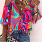 Abstract Print Zip Front Cold Shoulder Top