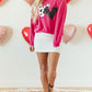 Strawberry Pink Cow & Sequin Double Heart Patch Graphic Sweatshirt