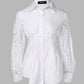Lantern Sleeve Eyelet Embroidery Top