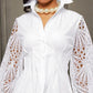 Lantern Sleeve Eyelet Embroidery Top