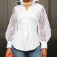 Lantern Sleeve Eyelet Embroidery Top