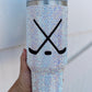 Silvery Hockey Game Day Rhinestone 40 Oz Tumbler with Handle