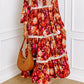 Orange Floral Print Lace Trim Patched V Neck Maxi Dress
