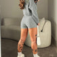 2 Piece Crewneck Long Sleeve Cable Knit Crop Sweater High Waist Shorts Tracksuits Outfits