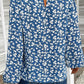 Blue Ditsy Floral Print Lantern Sleeve Blouse