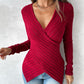 V Neck Overlap Asymmetrical Long Sleeve Top