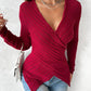 V Neck Overlap Asymmetrical Long Sleeve Top