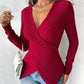 V Neck Overlap Asymmetrical Long Sleeve Top