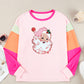 Pink Christmas Santa Claus Graphic Colorblock Patchwork Top