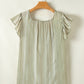 Laurel Green Stripes Ruffled Sleeve Shirred Round Neck Loose Fit Tank Top