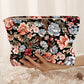 Black Flower Print Zipper Ribbed Corduroy Large Makeup Bag