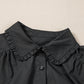 Black Shirt Style Button Down Puff Sleeve Ruffle Hem Dress