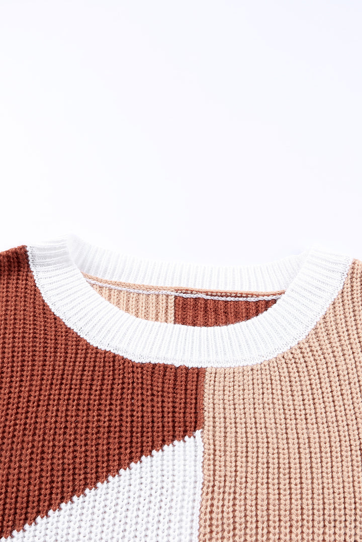 Multicolor Loose Fit Color Block Knit Sweater
