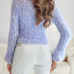 Skew Neck Bell Sleeve Textured Fuzzy Knit Sweater
