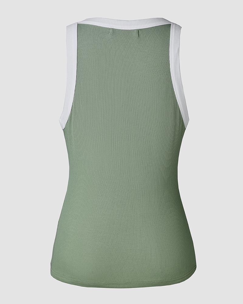 Contrast Binding Tank Tops Summer Sleeveless Basic Cami Top Shirt Slim Knit Ribbed Racerback Blouses