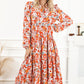 Multicolor Boho Floral Collared Long Sleeve Ruffled Dress