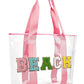 Pink BEACH Chenille Patched Large Clear PVC Shoulder Bag