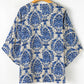 Blue Plus Size Ethnic Printed 3/4 Sleeve V Neck Loose Blouse
