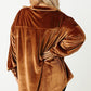 Chestnut Plus Size Velvet Chest Pocket Drop Shoulder Shirt