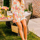 Orange Blooming Floral Print Front Tie Romper