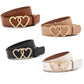 Chestnut Double Heart Shape Alloy Buckle PU Leather Belt