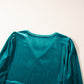 Sea Green Velvet V Neck Peplum Hem Puff Sleeve Blouse