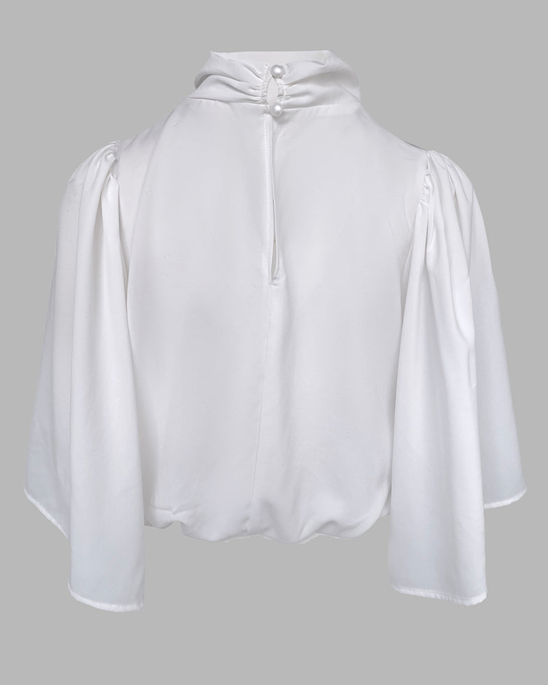 High Neck Batwing Sleeve Ruched Hollow out Back Chiffon Blouse Casual Top