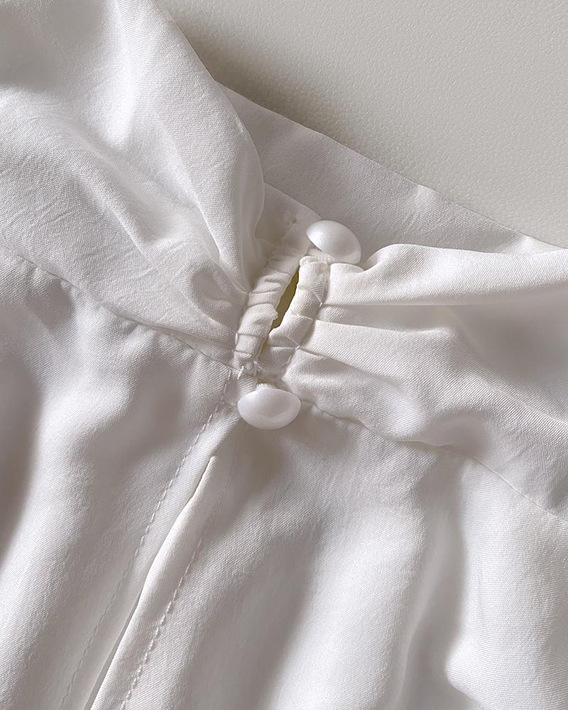 High Neck Batwing Sleeve Ruched Hollow out Back Chiffon Blouse Casual Top