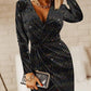 Velvet V Neck Long Sleeve Multicolor Sequin Bodycon Party Dress