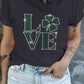 Black Rhinestone LOVE Four Leaf Clover Graphic Plus Size T Shirt