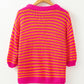 Rose Stripe 3/4 Puff Sleeve Drop Shoulder Sweater