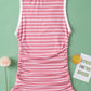 Pink Stripe Contrast Round Neck Sleeveless Slim Top