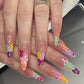 Bonbon Flower Print Almond Long Fake Nail