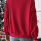 Fiery Red Contrast Bow Decor Dropped Sleeve Crewneck Sweatshirt