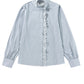 Sky Blue Stripe Frilled Trim Button Up Long Sleeve Shirt