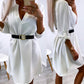 V Neck Roll Tab Sleeve Casual Mini Dress