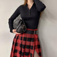 Plaid Print Side Slit Midi Skirt Casual Buckle A Line Pleated Skirt