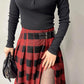 Plaid Print Side Slit Midi Skirt Casual Buckle A Line Pleated Skirt