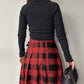 Plaid Print Side Slit Midi Skirt Casual Buckle A Line Pleated Skirt